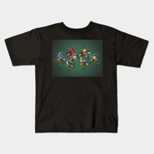 Christmas Holiday Birds Green Kids T-Shirt